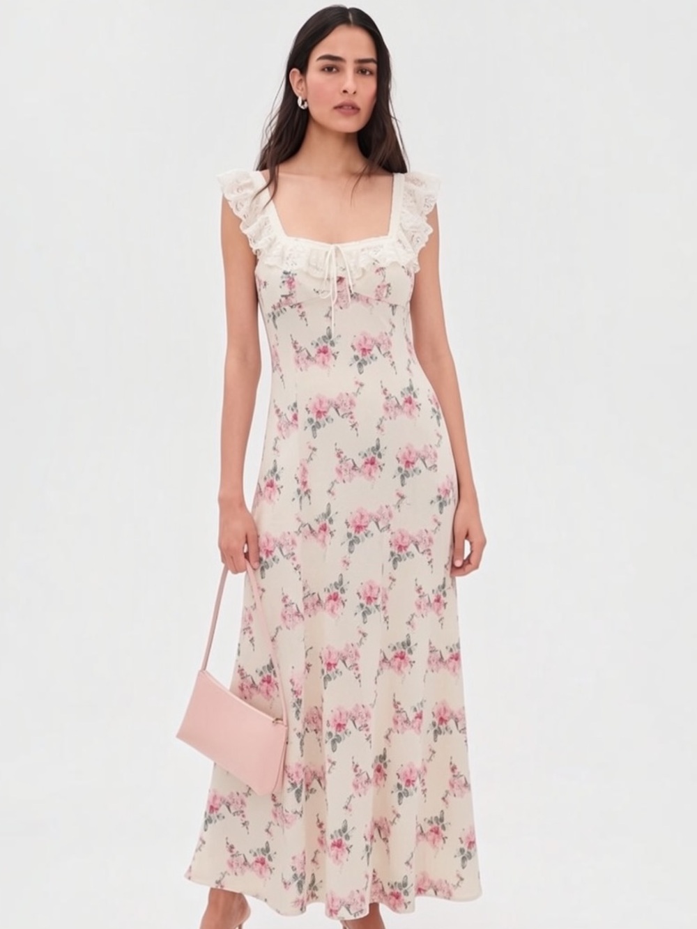 WAYF Lace Trim Slip Dress Romantic Ruffle Floral Cottagecore Coquette Milkmaid